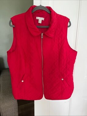 Christopher & Banks XL Red Quilted Outerwear Vest Zip Front Snap Pockets